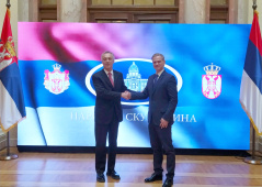 24. април 2023. Председник Одбора за спољне послове Борко Стефановић и председник Одбора за међународне односе и исељенике Скупштине Црне Горе Миодраг Лекић